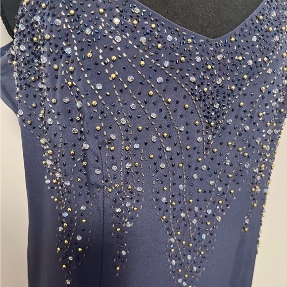 Obsessions Couture Navy Beaded Evening Dress w/Shawl | Made in Canada - Picture 2 of 6